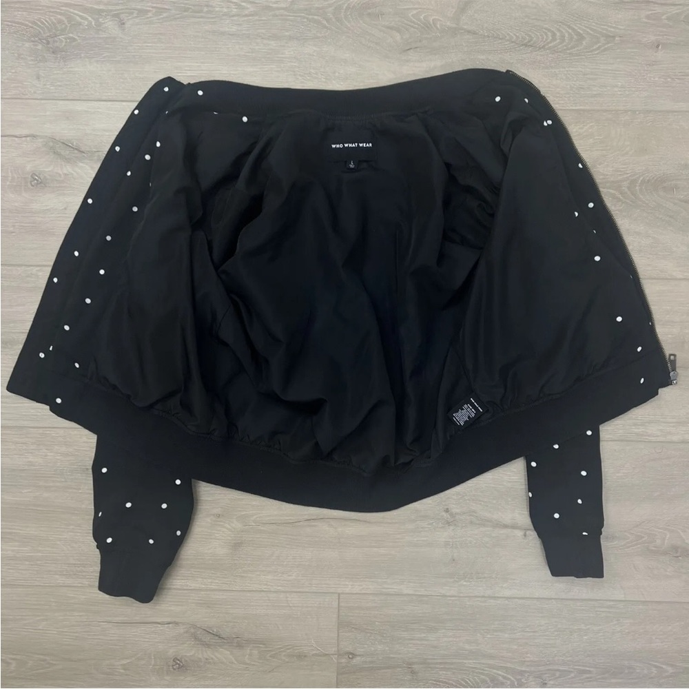 Who What Wear Bomber Jacket Black & White Polka Dot Full-Zip Pockets Size Large - Picture 4 of 8